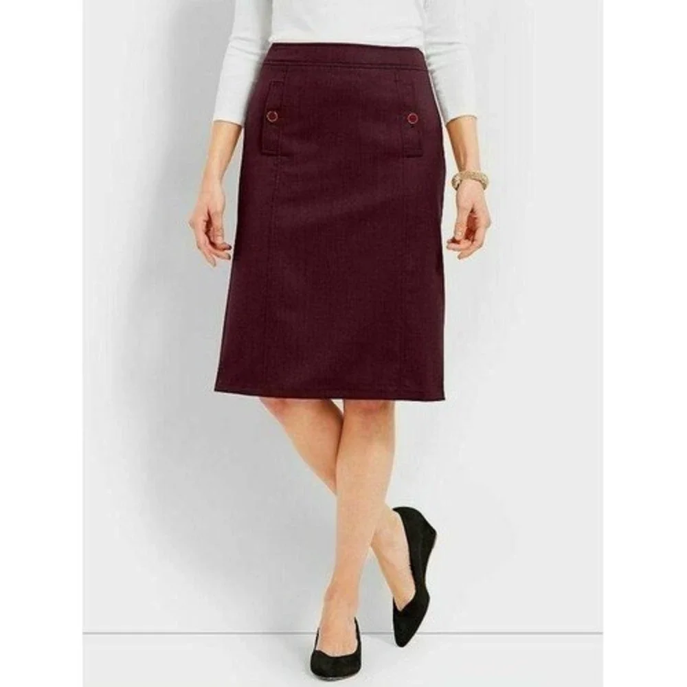 Talbots Petites Italian Flannel Skirt Maroon Wildberry Wool‎ Blend Size 10P